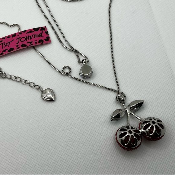 NECKLACE! Betsey Johnson Double Pendant Cherry Gemstone Necklace BNWT - Picture 5 of 5
